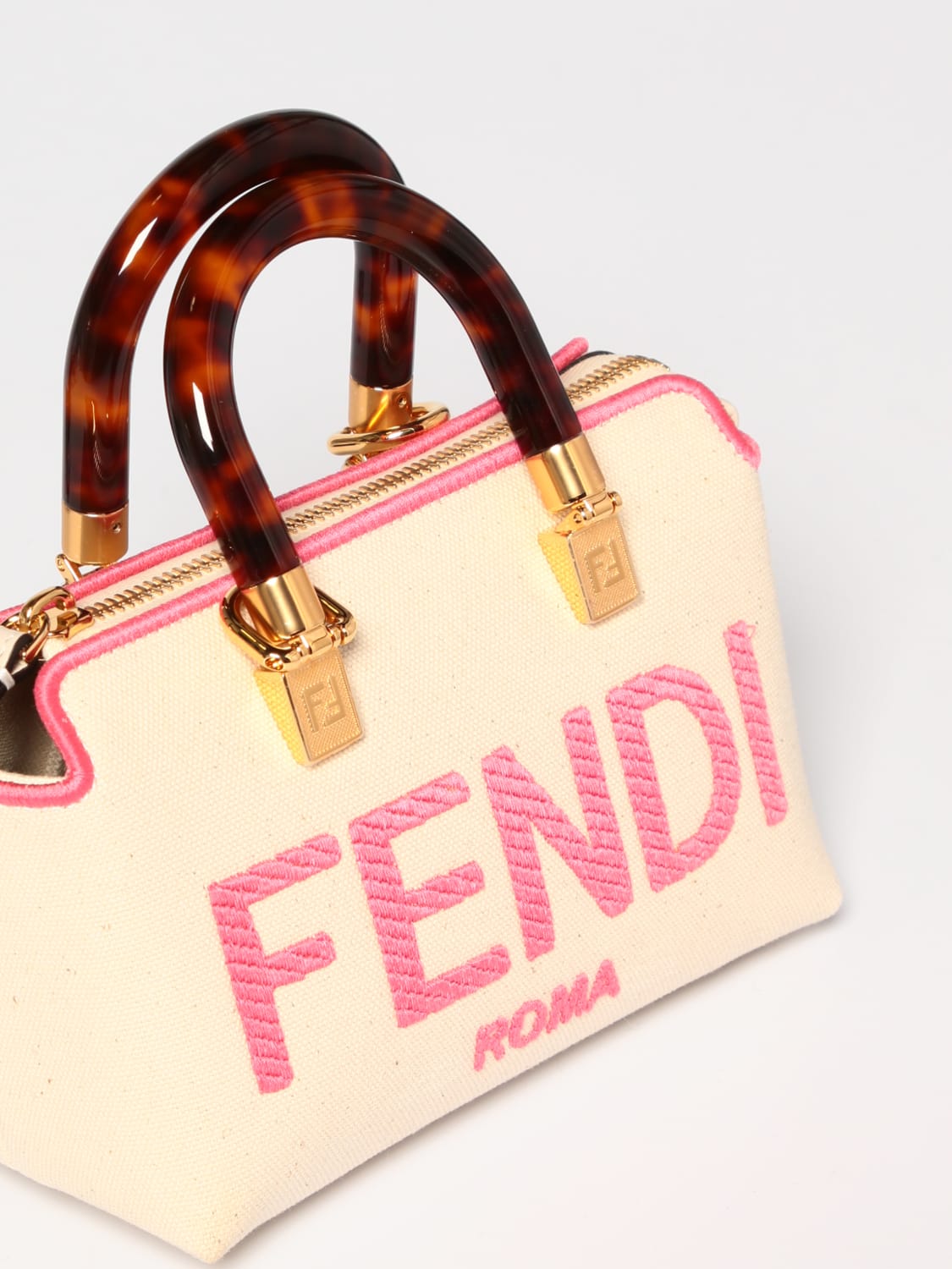 FENDI MINI BAG: Mini by The Way Fendi bag in canvas with embroidered logo, Pink - Img 3