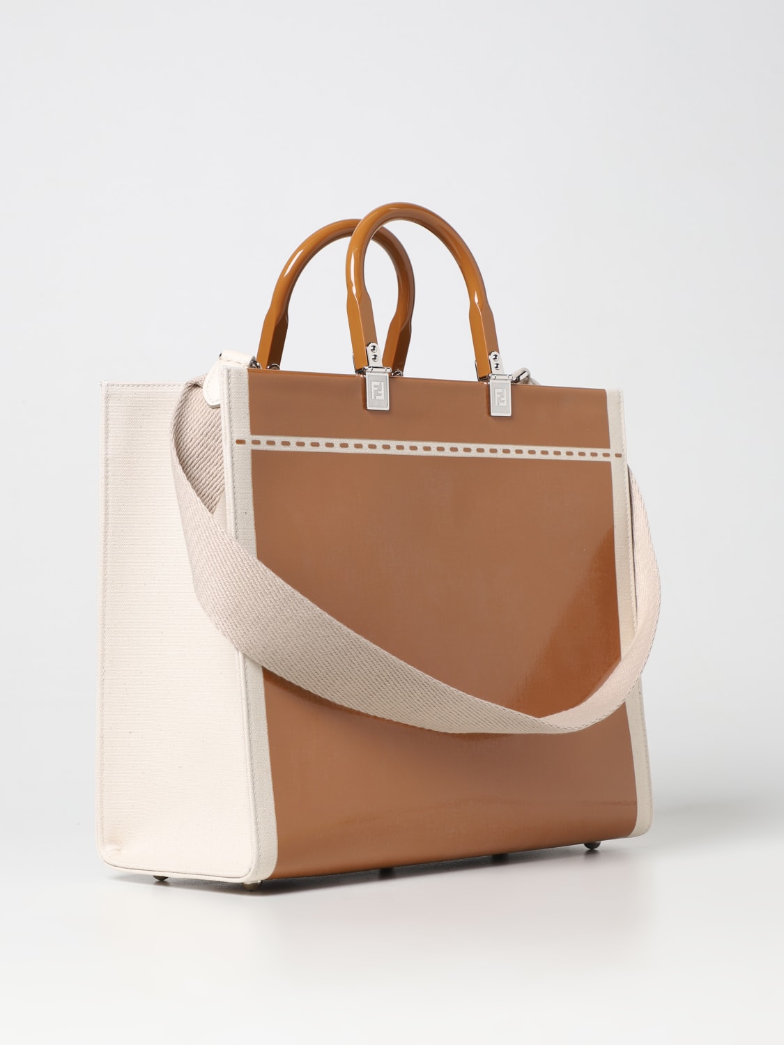 FENDI TOTE BAGS: Fendi Sunshine bag in canvas and patent leather, Leather - Img 2