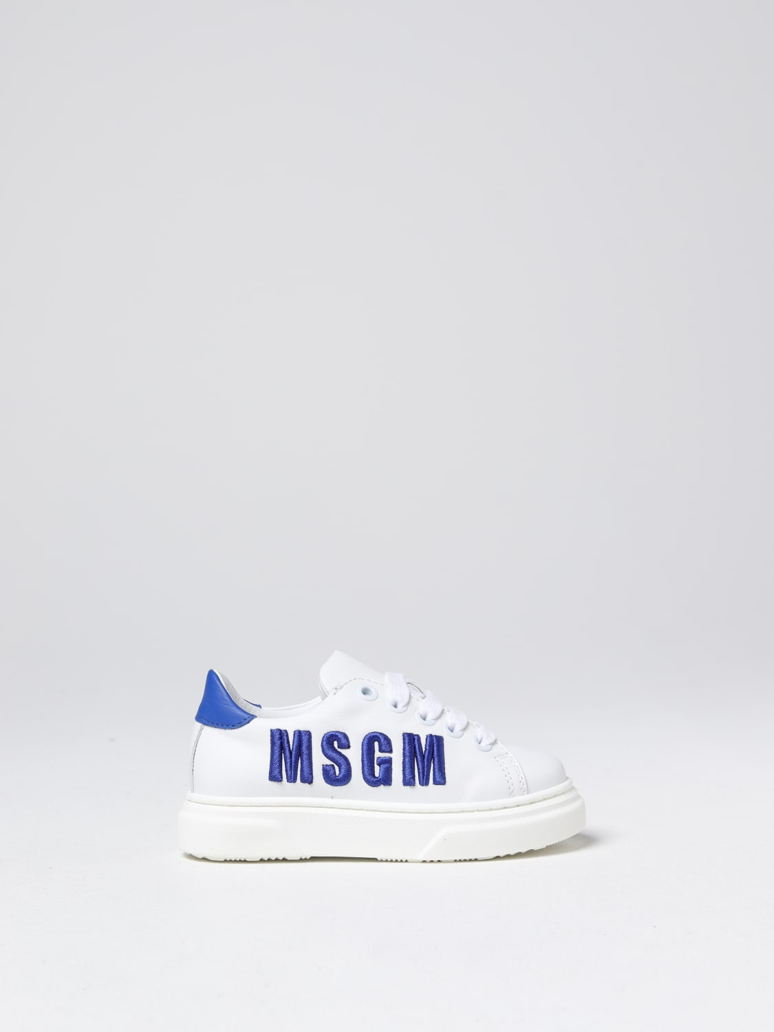 MSGM KIDS SNEAKERS: Sneakers MSGM Kids in pelle con logo ricamato, Bianco - Img 1