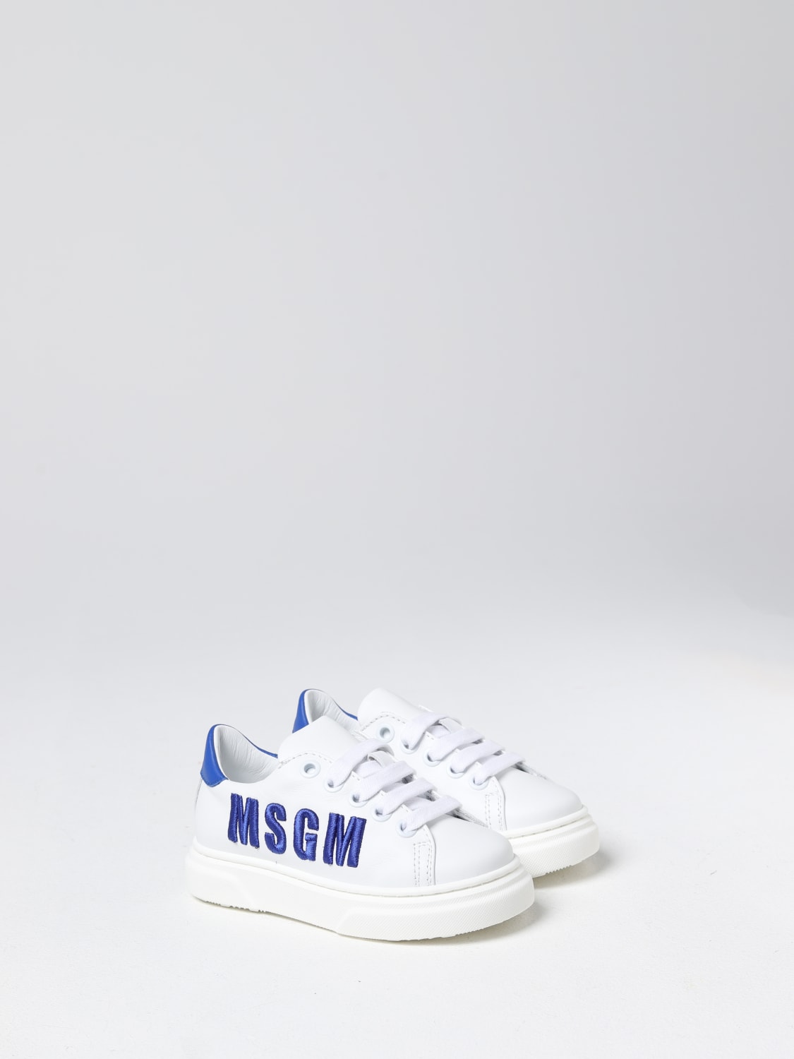 MSGM KIDS SNEAKERS: Sneakers MSGM Kids in pelle con logo ricamato, Bianco - Img 2