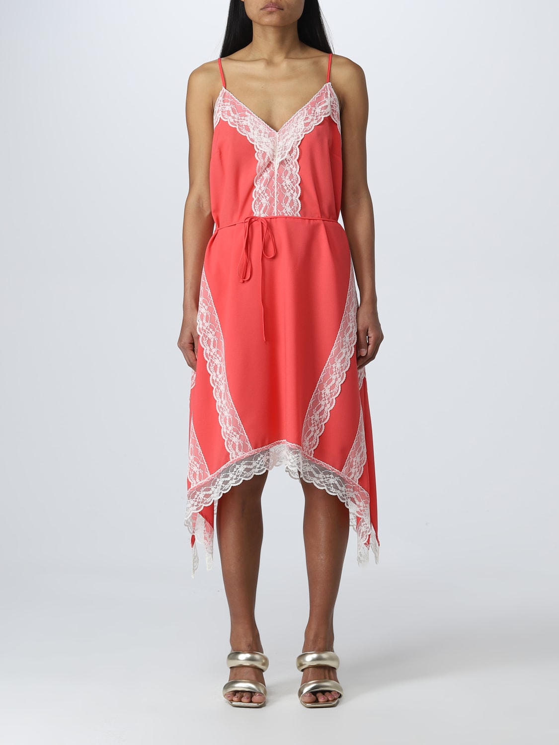 TWINSET DRESS: Twinset dress in crêpe de Chine, Coral - Img 1