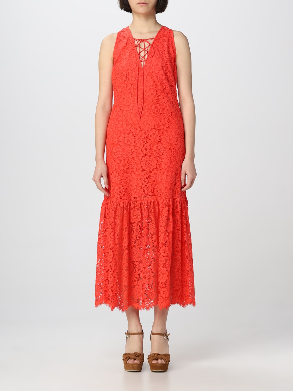 TWINSET DRESS: Twinset dress in macramé lace, Coral - Img 1