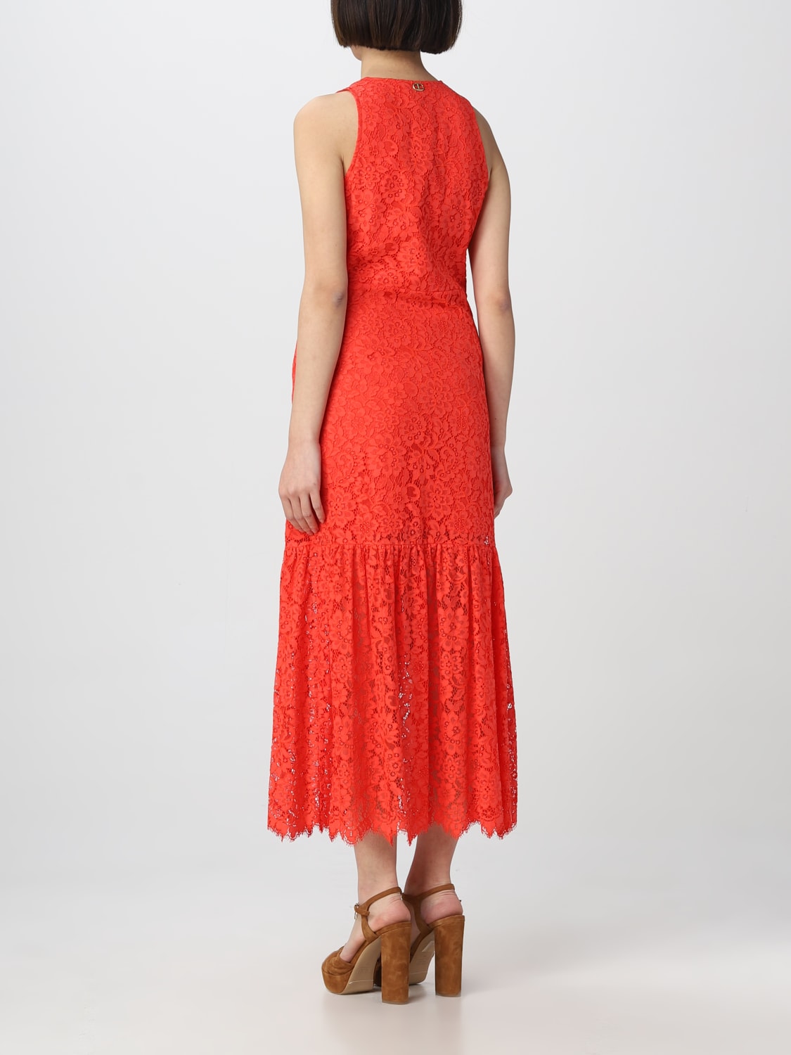 TWINSET DRESS: Twinset dress in macramé lace, Coral - Img 2