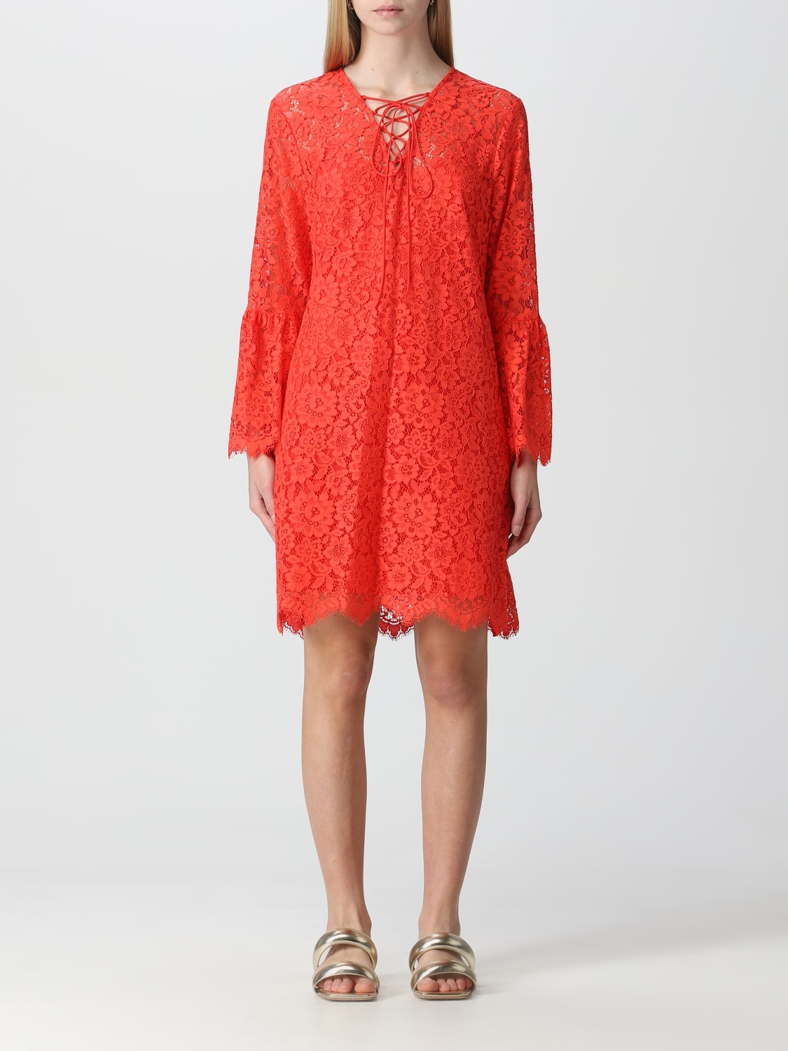 TWINSET DRESS: Twinset dress in macramé lace, Coral - Img 1