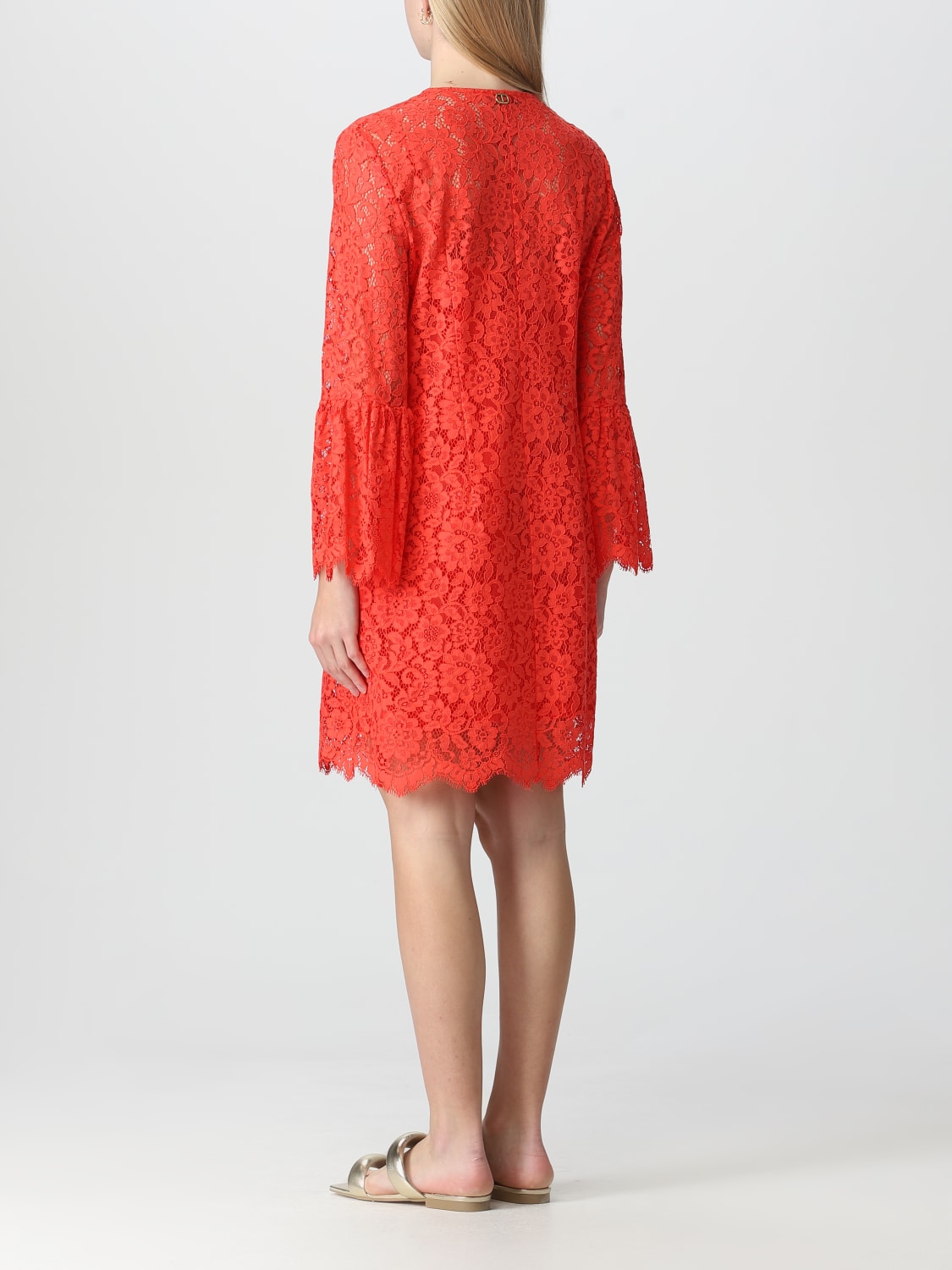 TWINSET DRESS: Twinset dress in macramé lace, Coral - Img 2