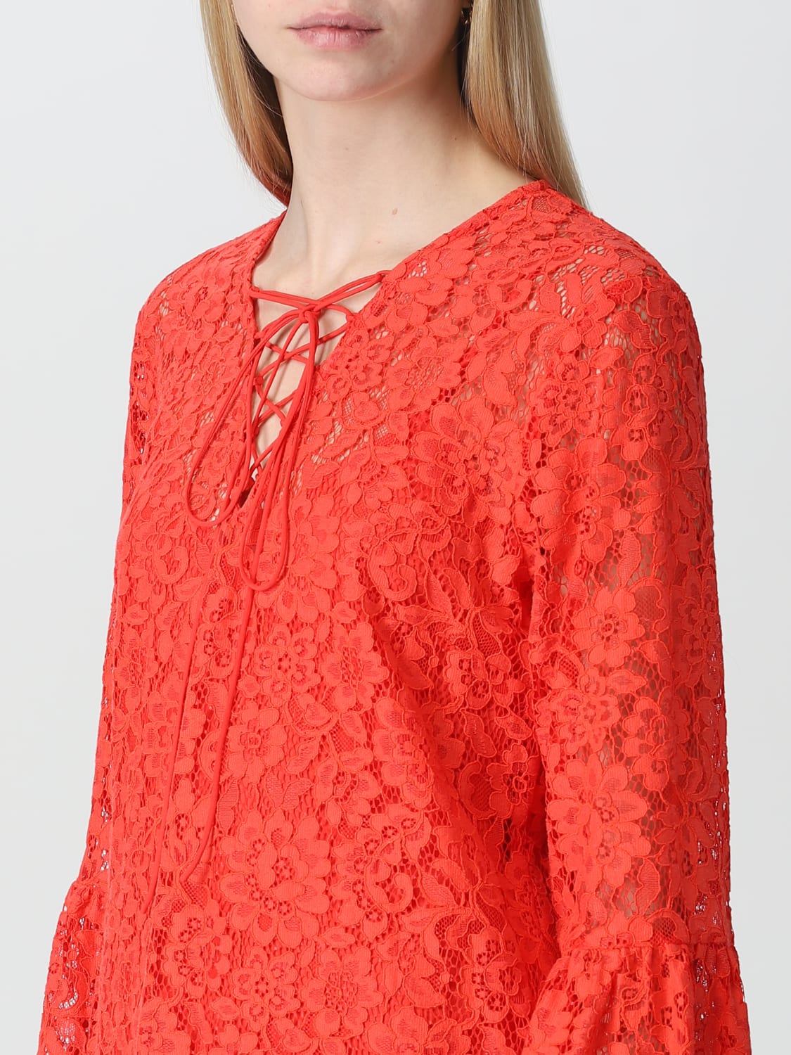 TWINSET DRESS: Twinset dress in macramé lace, Coral - Img 3