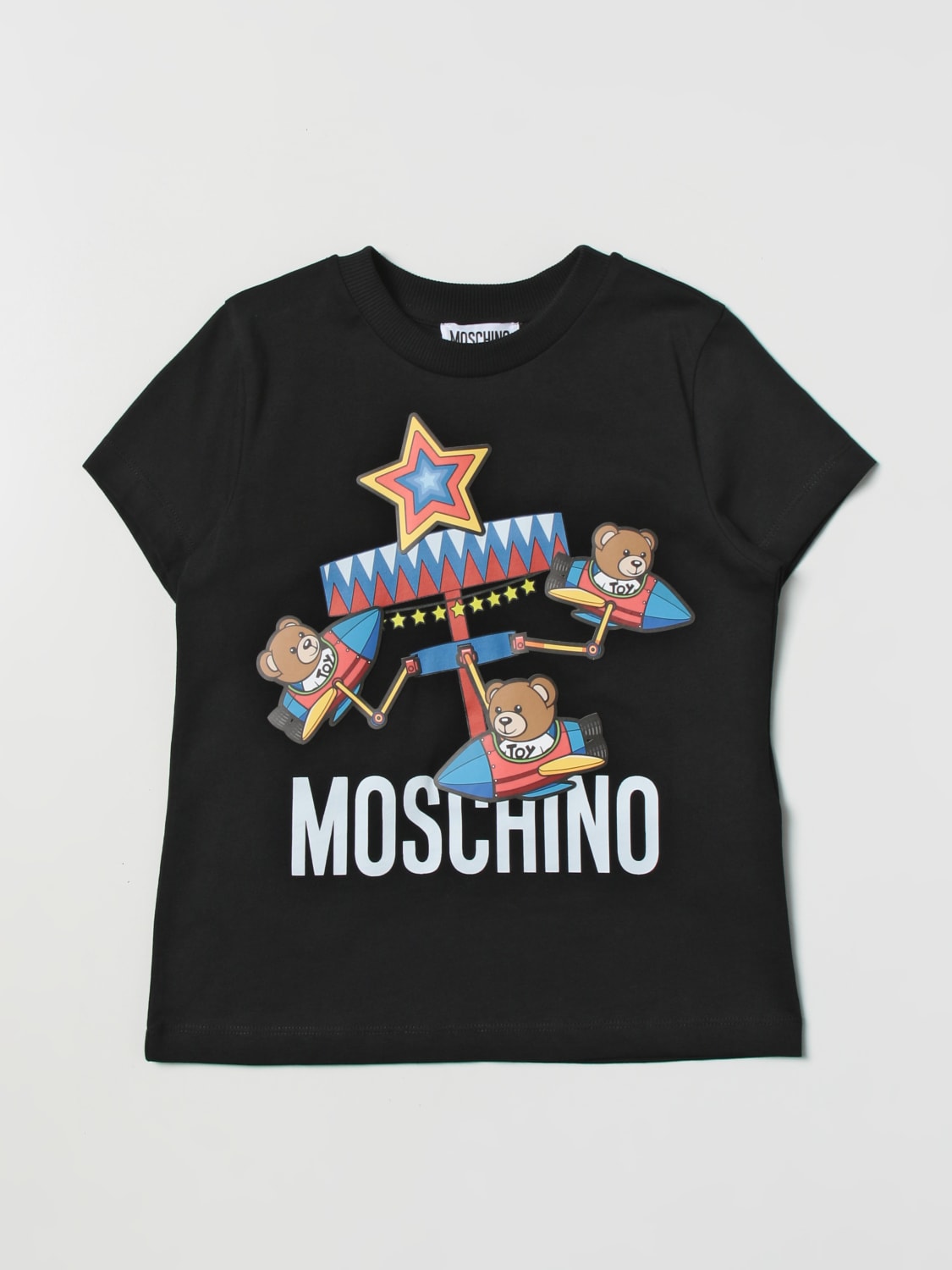 MOSCHINO T-SHIRT: T-shirt Moschino Kid con stampa grafica Teddy Giostre, Nero - Img 1