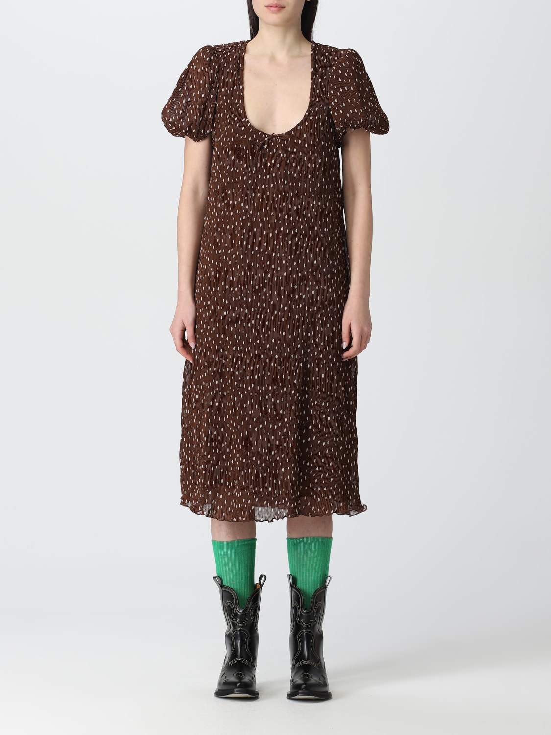 GANNI DRESS: Dress woman Ganni, Brown - Img 1