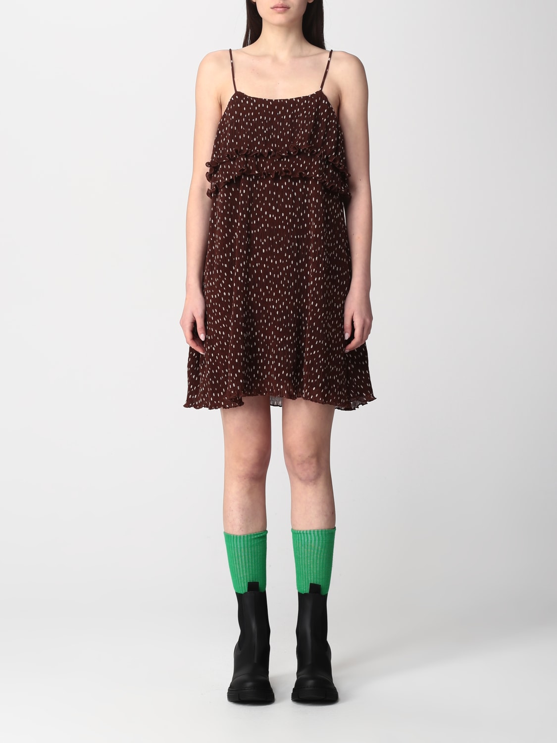 GANNI DRESS: Dress woman Ganni, Brown - Img 1