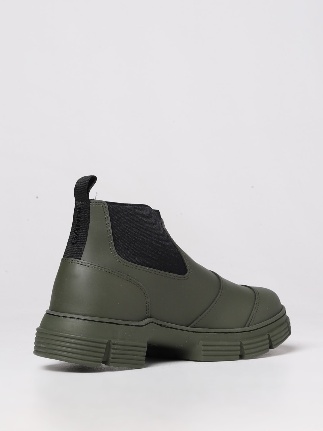 GANNI FLAT ANKLE BOOTS: Ganni boots in recycled rubber, Military - Img 3