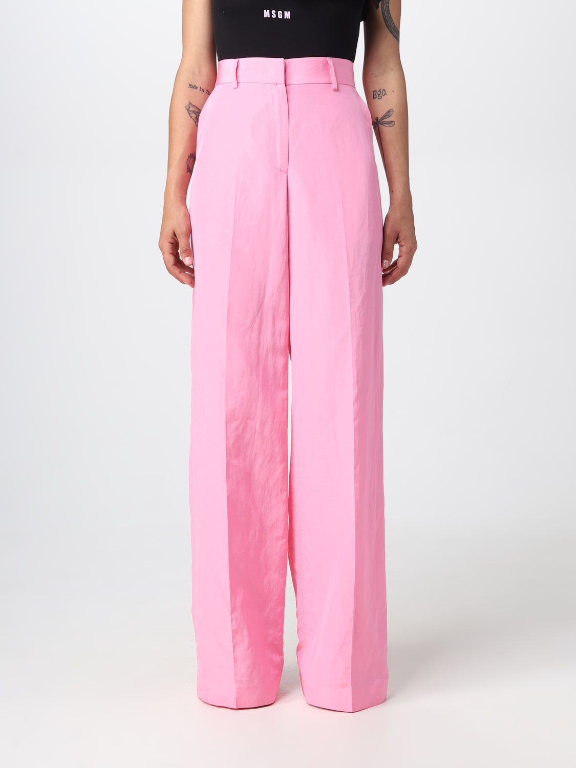 MSGM PANTS: MSGM pants in viscose blend, Fuchsia - Img 1