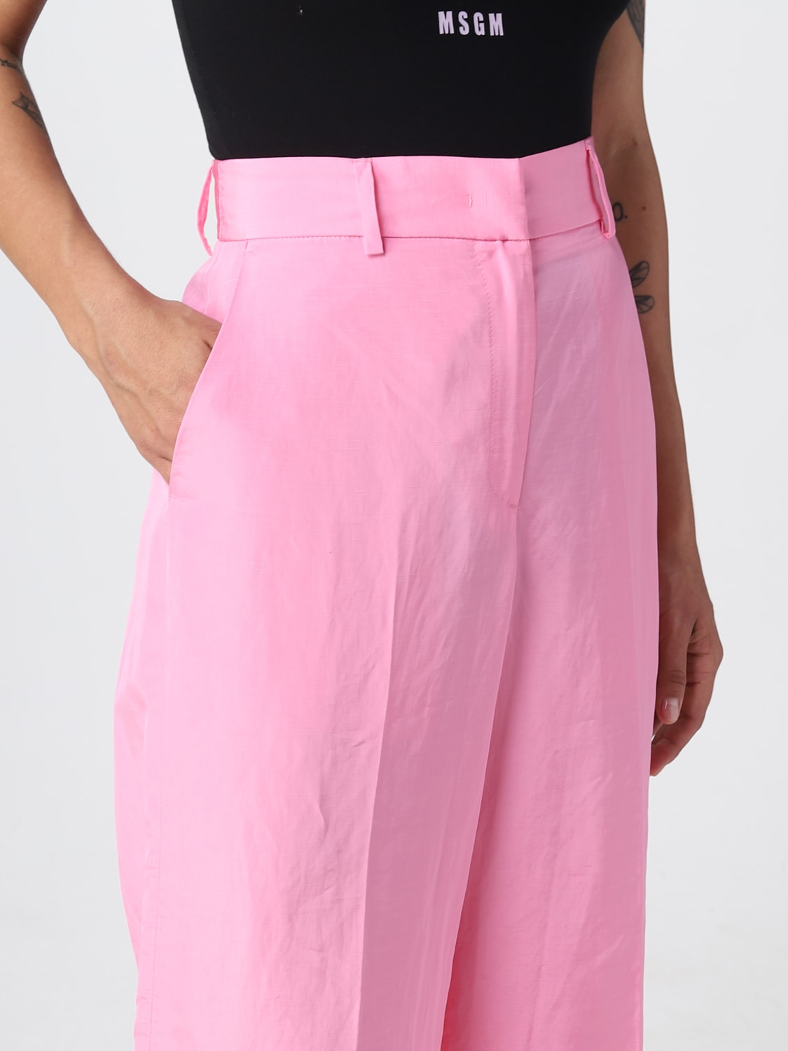 MSGM PANTS: MSGM pants in viscose blend, Fuchsia - Img 4