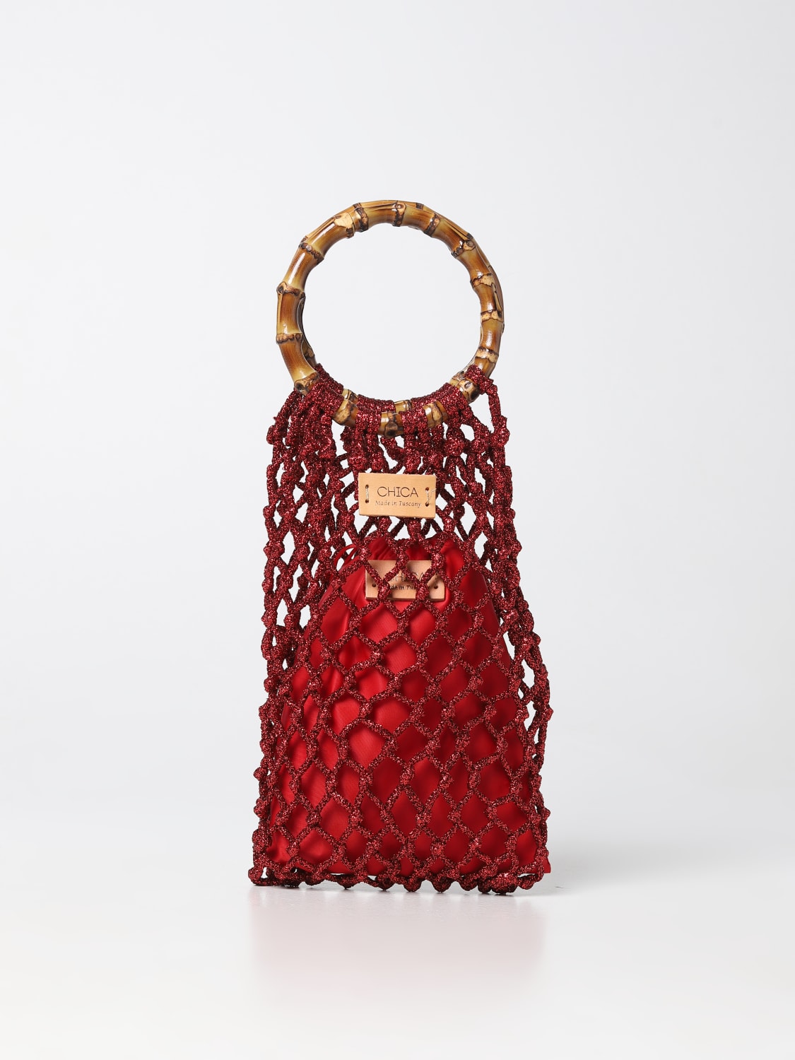 CHICA BORSA A MANO: Borsa Dania Chica in tessuto con glitter, Rosso - Img 1