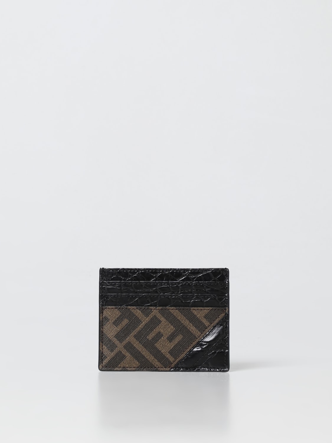 FENDI WALLET: Fendi FF Diagonal coated cotton and leather credit card holder, Tobacco - Img 1