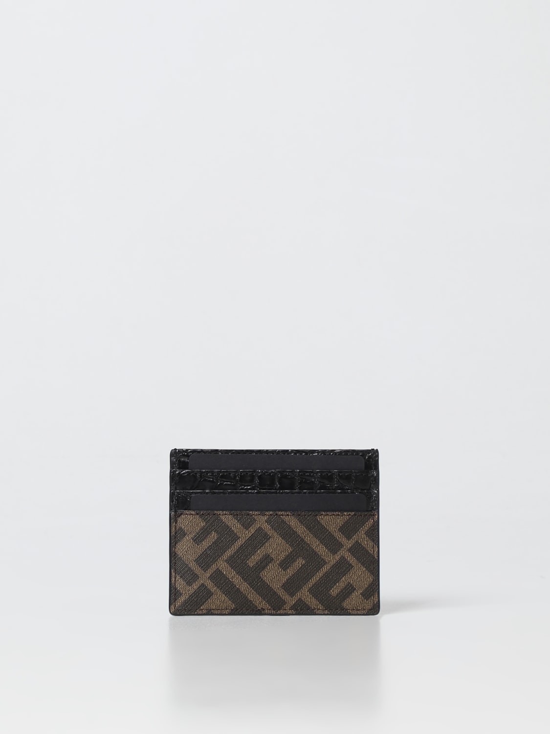 FENDI WALLET: Fendi FF Diagonal coated cotton and leather credit card holder, Tobacco - Img 2