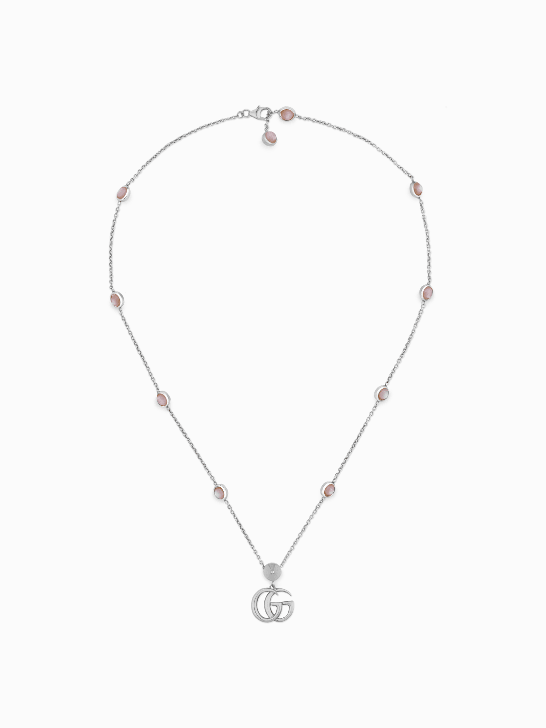 GUCCI GIOIELLI: Collana GG Marmont Gucci in argento con monogramma e madreperla rosa, Argento - Img 1