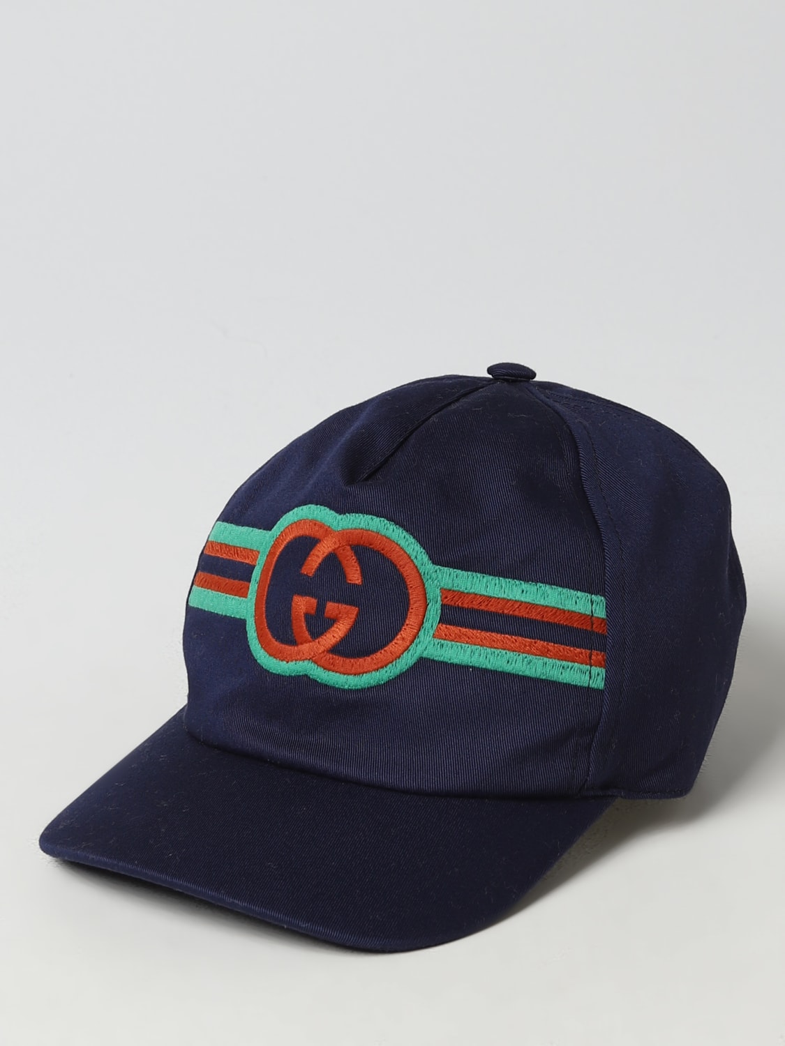 GUCCI HAT: Gucci hat in cotton with embroidered GG monogram, Blue - Img 1