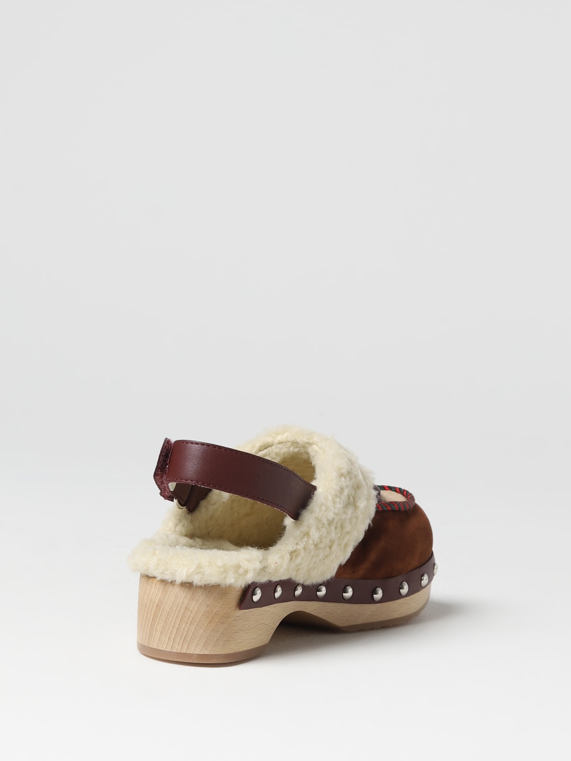 GUCCI SHOES: Gucci clog in velvet and wool with horsebit, Beige - Img 3