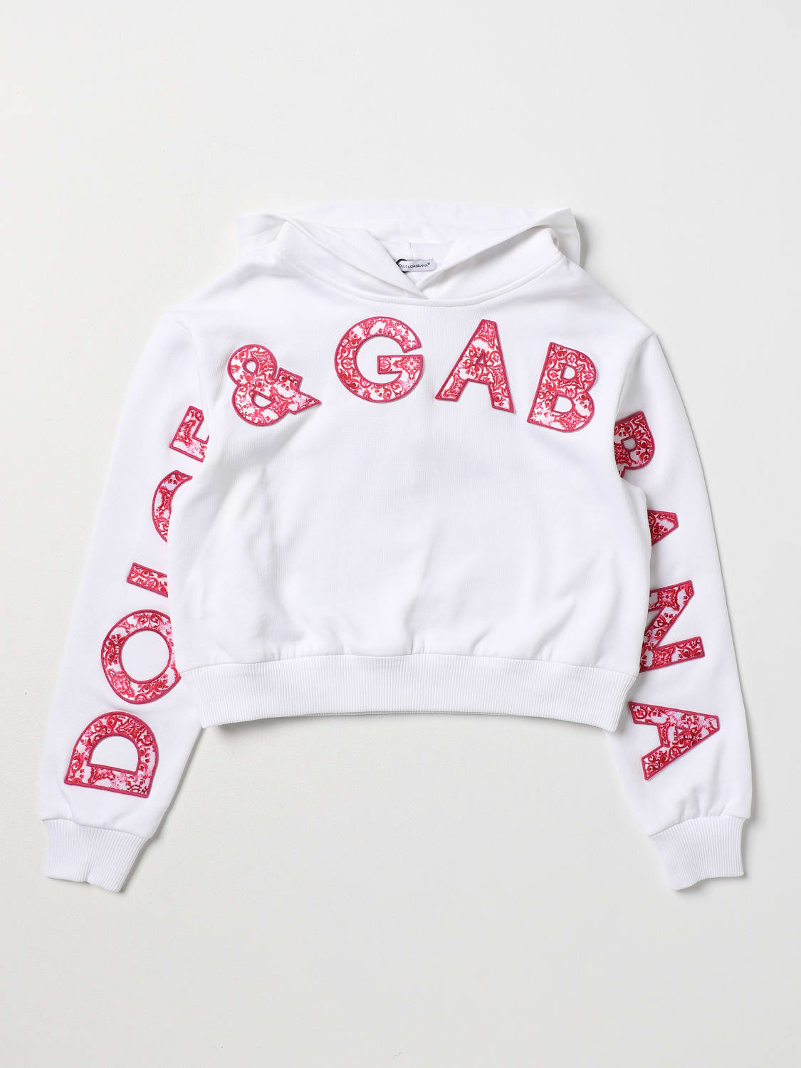 DOLCE & GABBANA SWEATER: Dolce & Gabbana cotton sweatshirt with majolica logo patch, White - Img 1