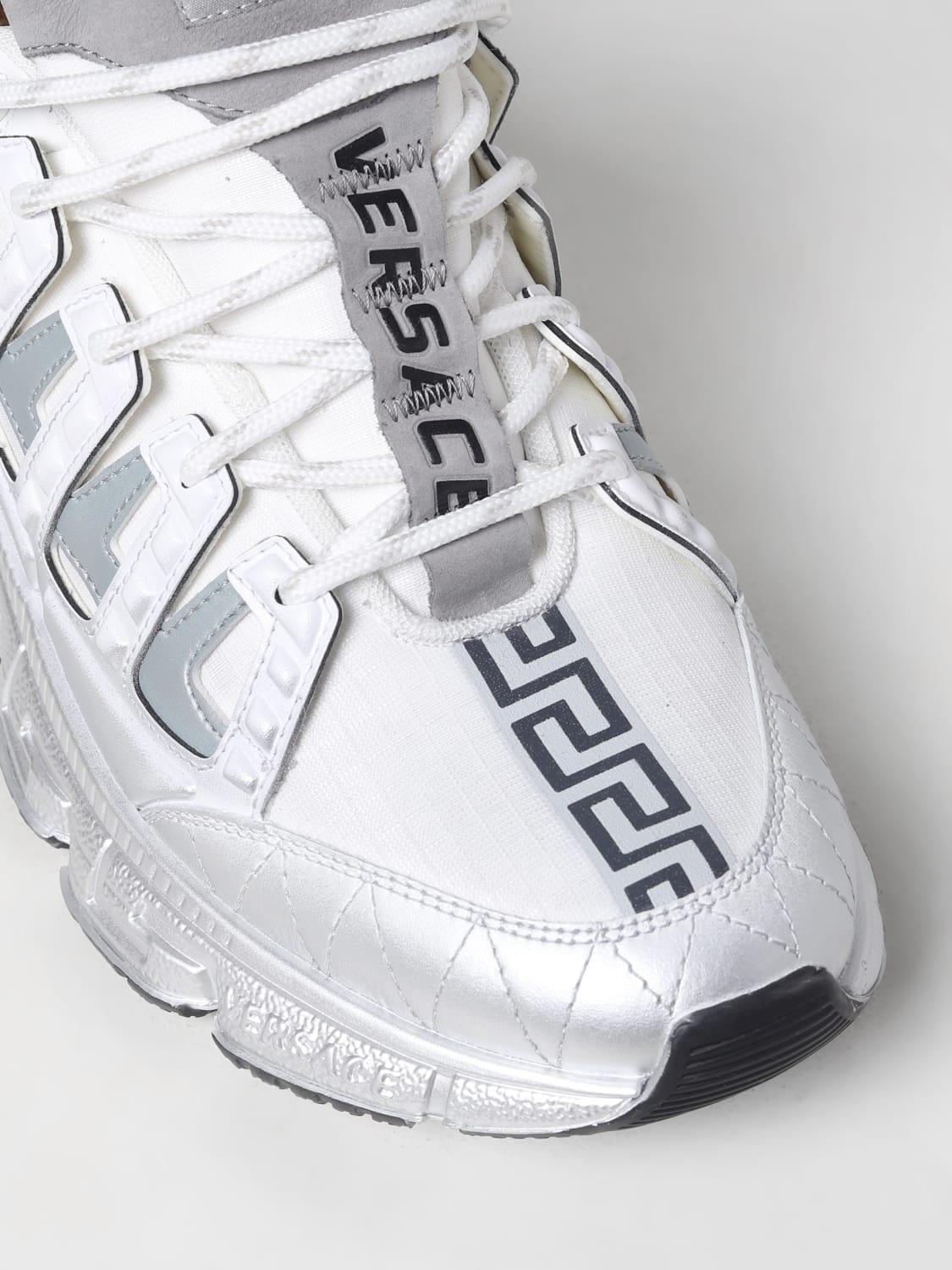 Versace Outlet: Trigreca sneakers in fabric and leather - White | Versace  sneakers DSU80941A07042 online at GIGLIO.COM