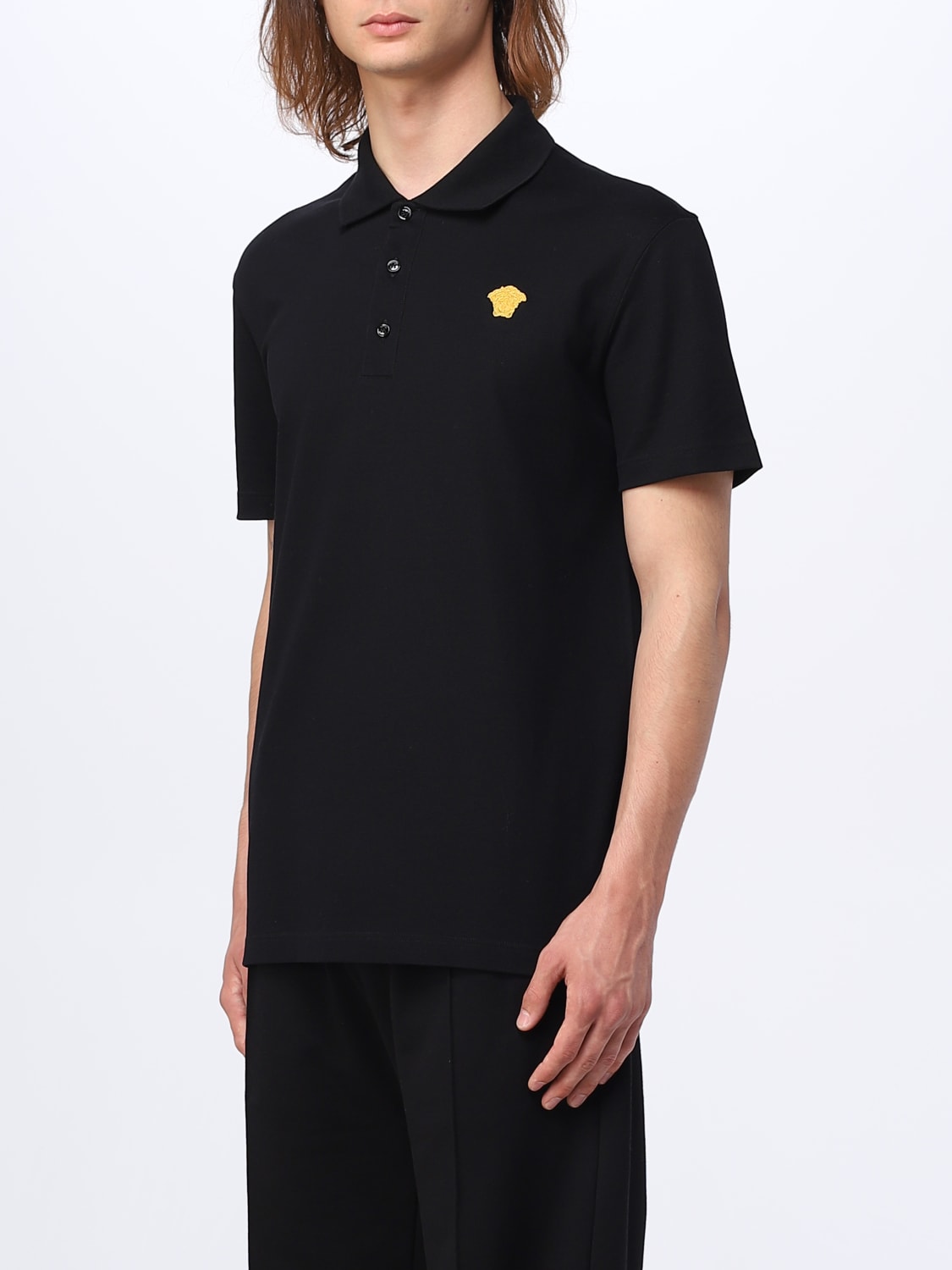 VERSACE POLO SHIRT: Versace cotton polo shirt, Black - Img 4