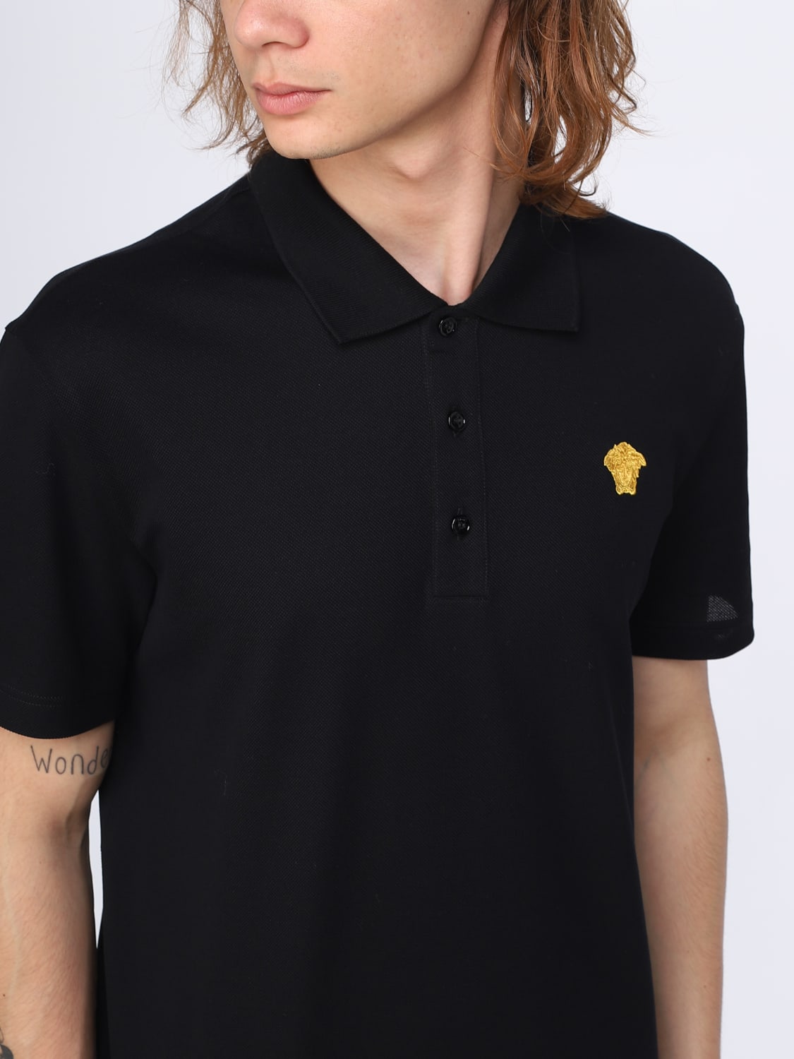 VERSACE POLO SHIRT: Versace cotton polo shirt, Black - Img 5