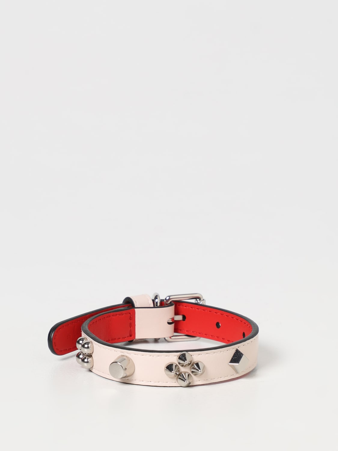 CHRISTIAN LOUBOUTIN PET ACCESSORIES: Christian Louboutin Loubicollar collar in leather with Spikes, Milk - Img 1