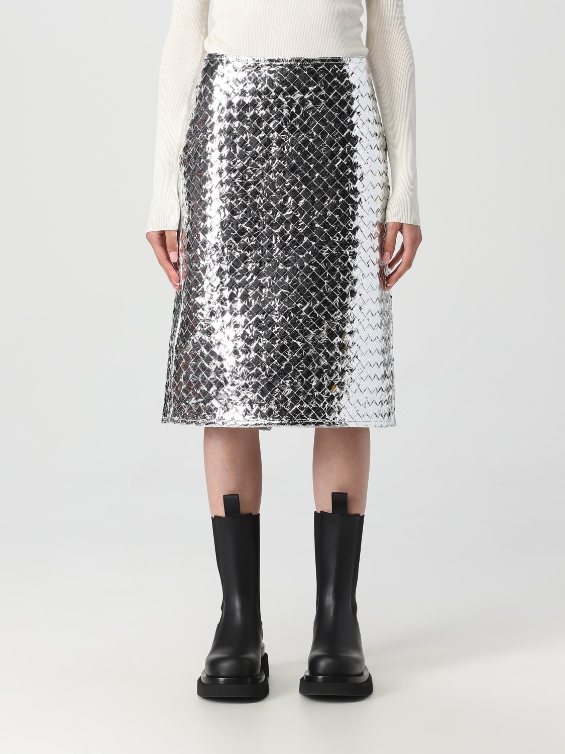 BOTTEGA VENETA SKIRT: Bottega Veneta skirt in lambskin, Silver - Img 1