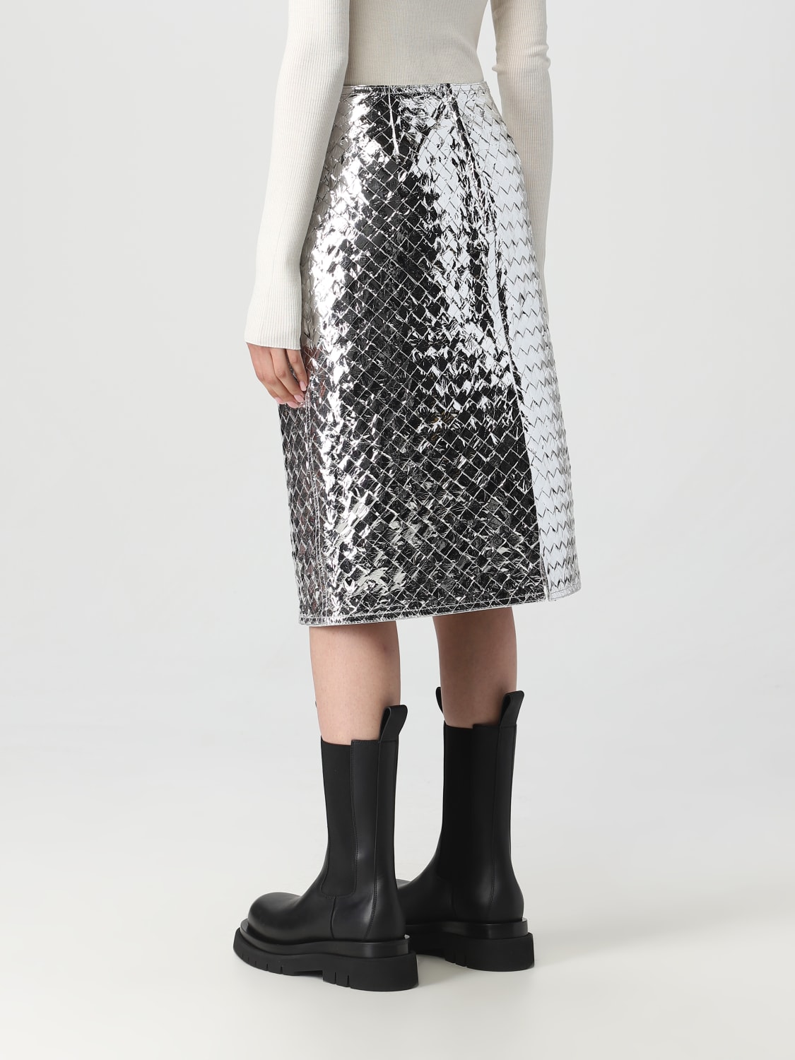 BOTTEGA VENETA SKIRT: Bottega Veneta skirt in lambskin, Silver - Img 3