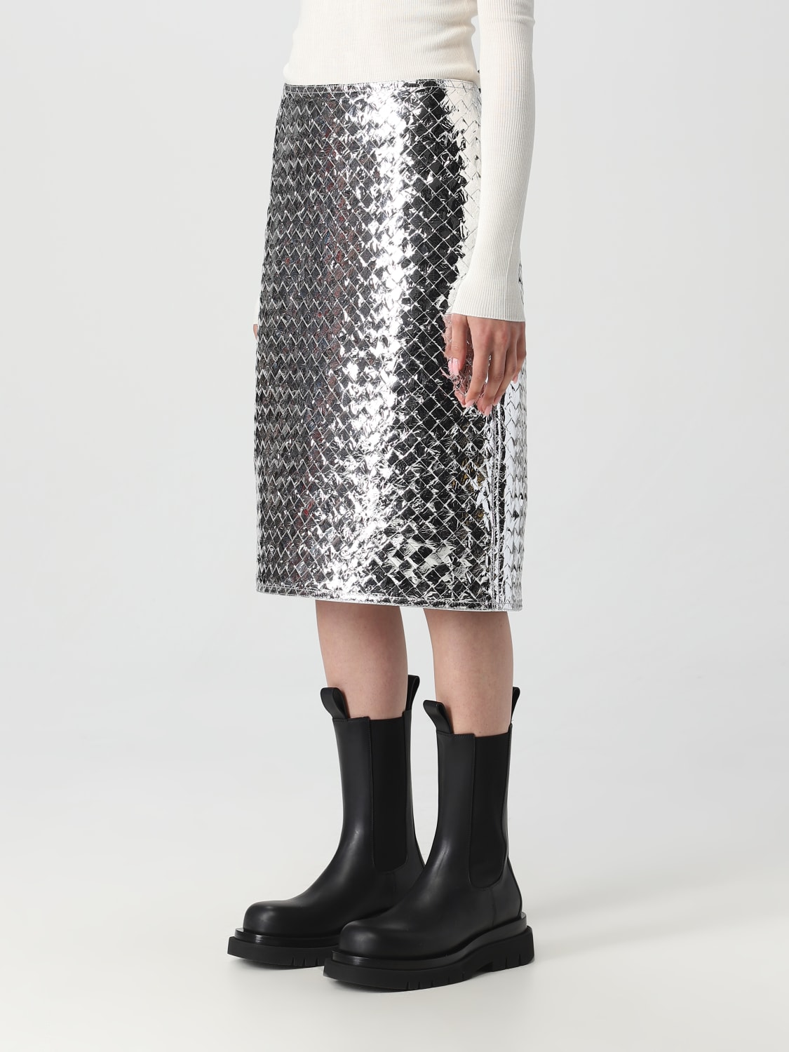 BOTTEGA VENETA SKIRT: Bottega Veneta skirt in lambskin, Silver - Img 4