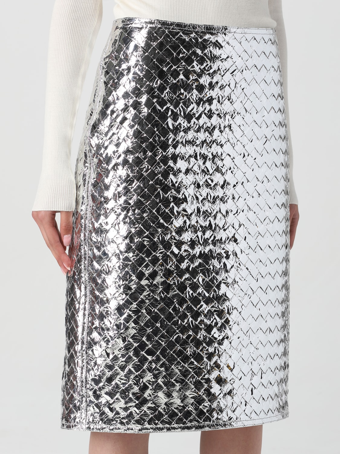 BOTTEGA VENETA SKIRT: Bottega Veneta skirt in lambskin, Silver - Img 5