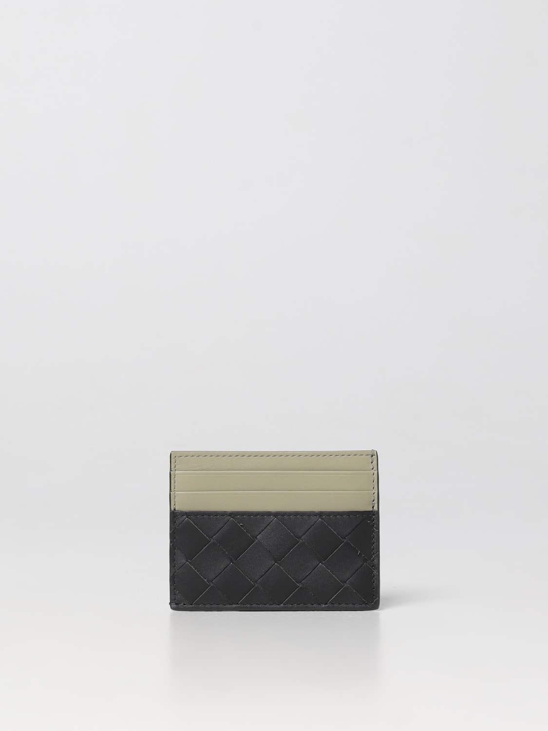 BOTTEGA VENETA WALLET: Bottega Veneta credit card holder in woven leather, Forest Green - Img 1