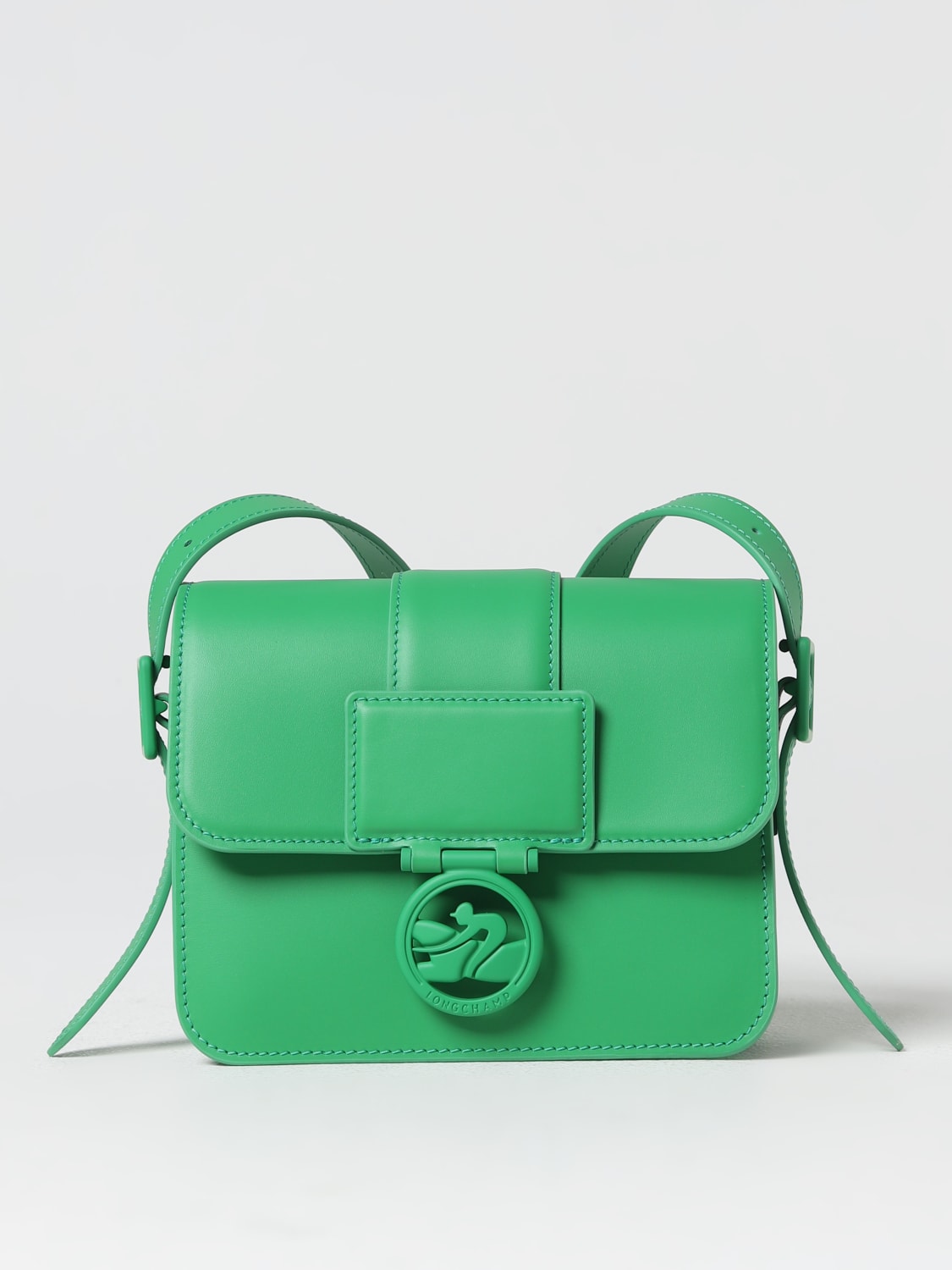 LONGCHAMP CROSSBODY BAGS: Longchamp Box-Trot bag in leather with logo plaque, Green - Img 1