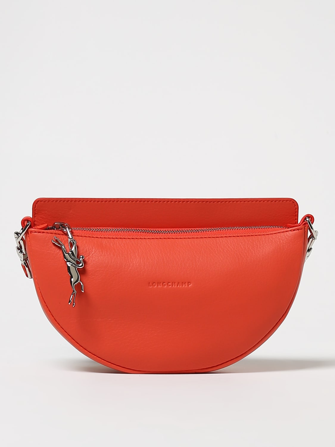 LONGCHAMP CROSSBODY BAGS: Longchamp bag in grained leather with logoed shoulder strap, Orange - Img 1