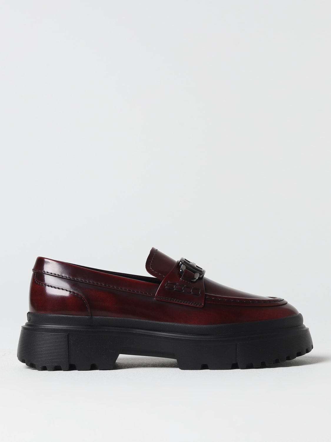 HOGAN: H619 moccasins in brushed leather - Burgundy | Hogan loafers ...