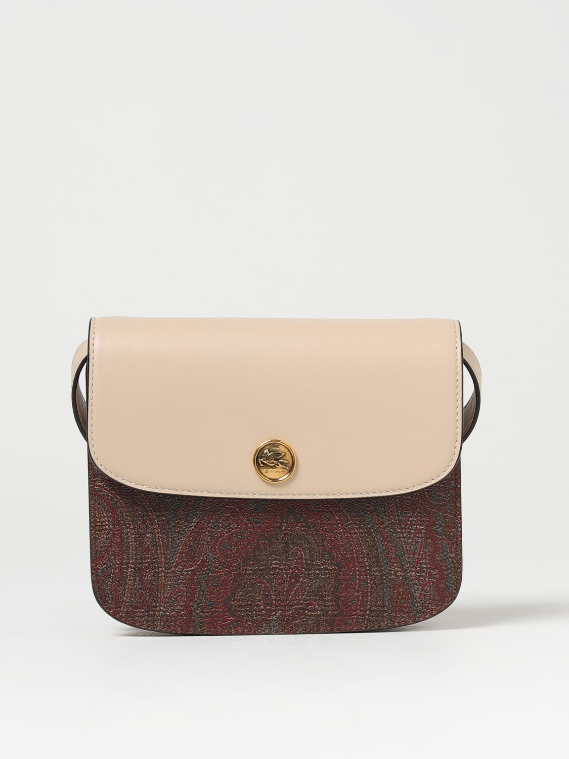 ETRO BORSA MINI: Borsa Essential Etro in cotone spalmato e pelle, Beige - Img 1