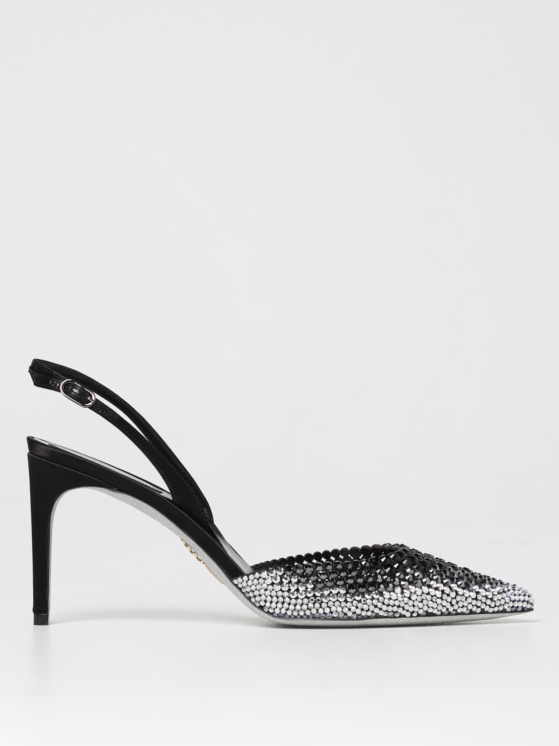 RENE CAOVILLA HIGH HEEL SHOES: Rene Caovilla Jackie slingbacks in smoked rhinestone crystals, Black - Img 1