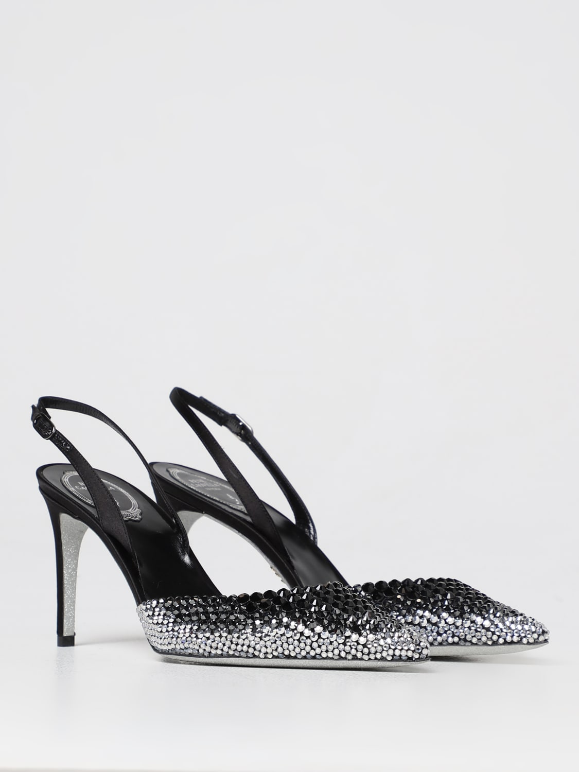 RENE CAOVILLA HIGH HEEL SHOES: Rene Caovilla Jackie slingbacks in smoked rhinestone crystals, Black - Img 2