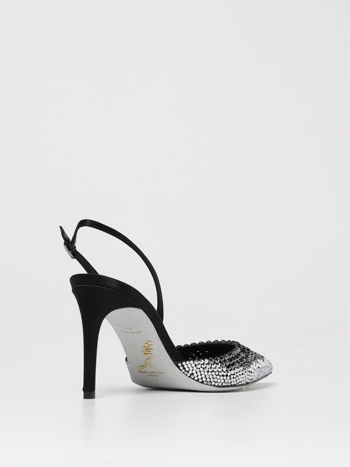 RENE CAOVILLA HIGH HEEL SHOES: Rene Caovilla Jackie slingbacks in smoked rhinestone crystals, Black - Img 3