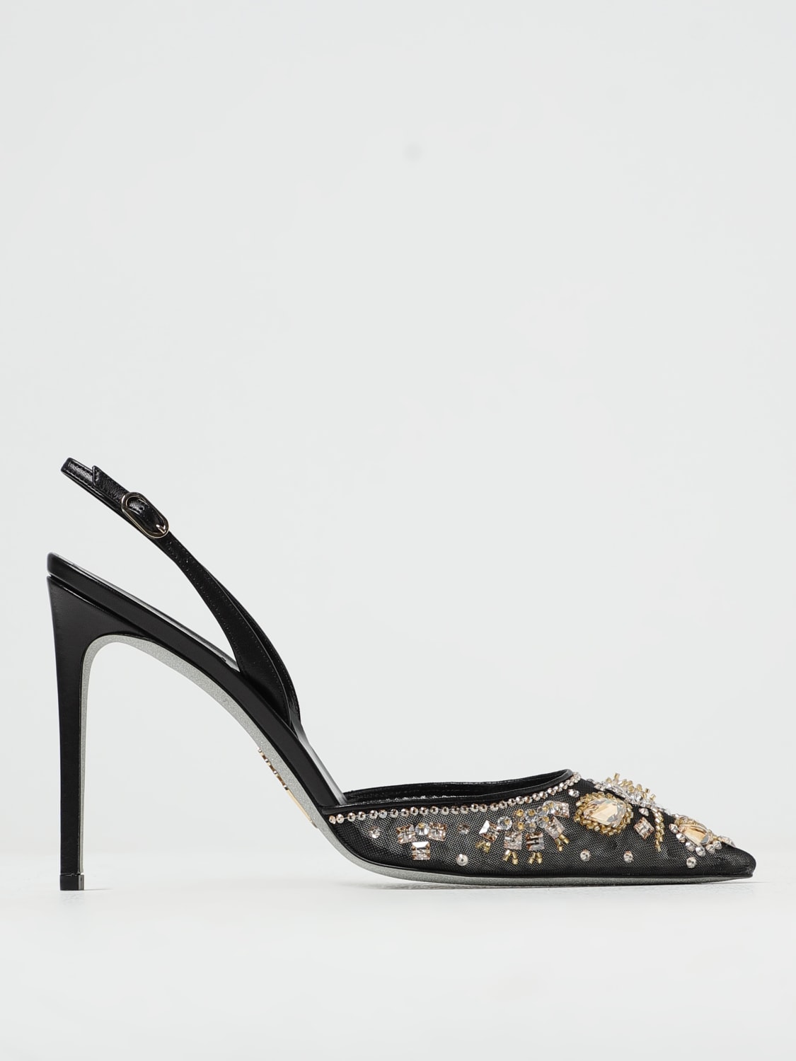 RENE CAOVILLA HIGH HEEL SHOES: Rene Caovilla Annalize slingbacks in nylon with jewel crystals, Black - Img 1