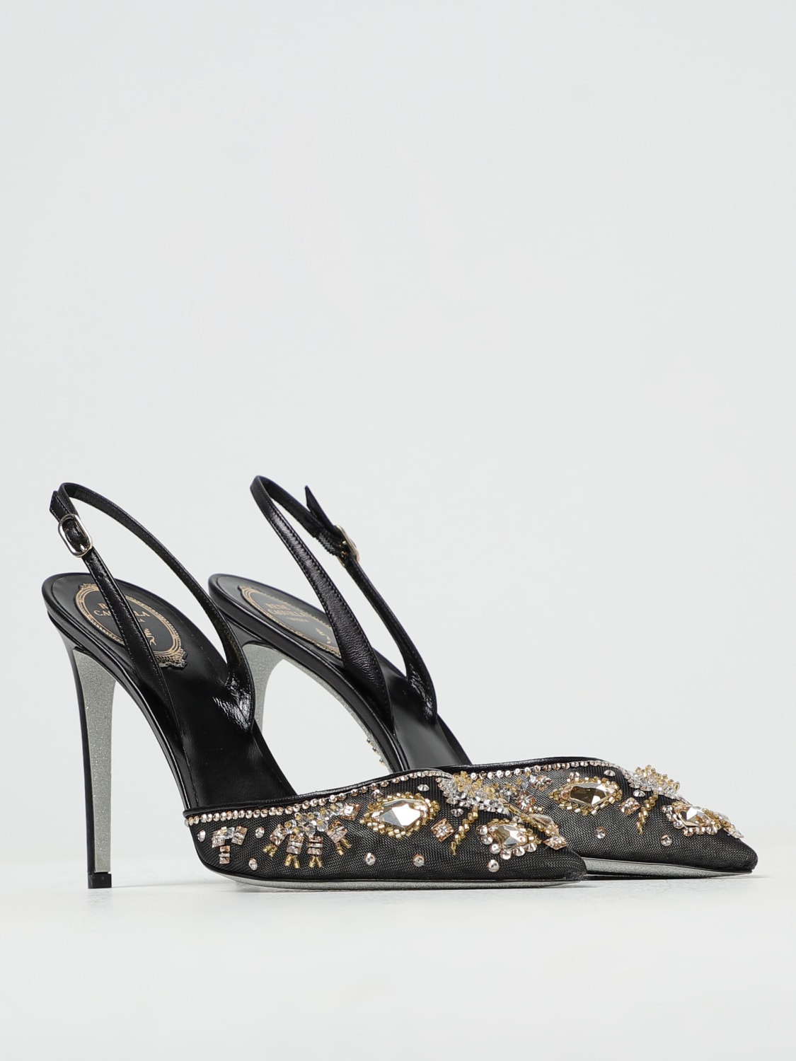 RENE CAOVILLA HIGH HEEL SHOES: Rene Caovilla Annalize slingbacks in nylon with jewel crystals, Black - Img 2