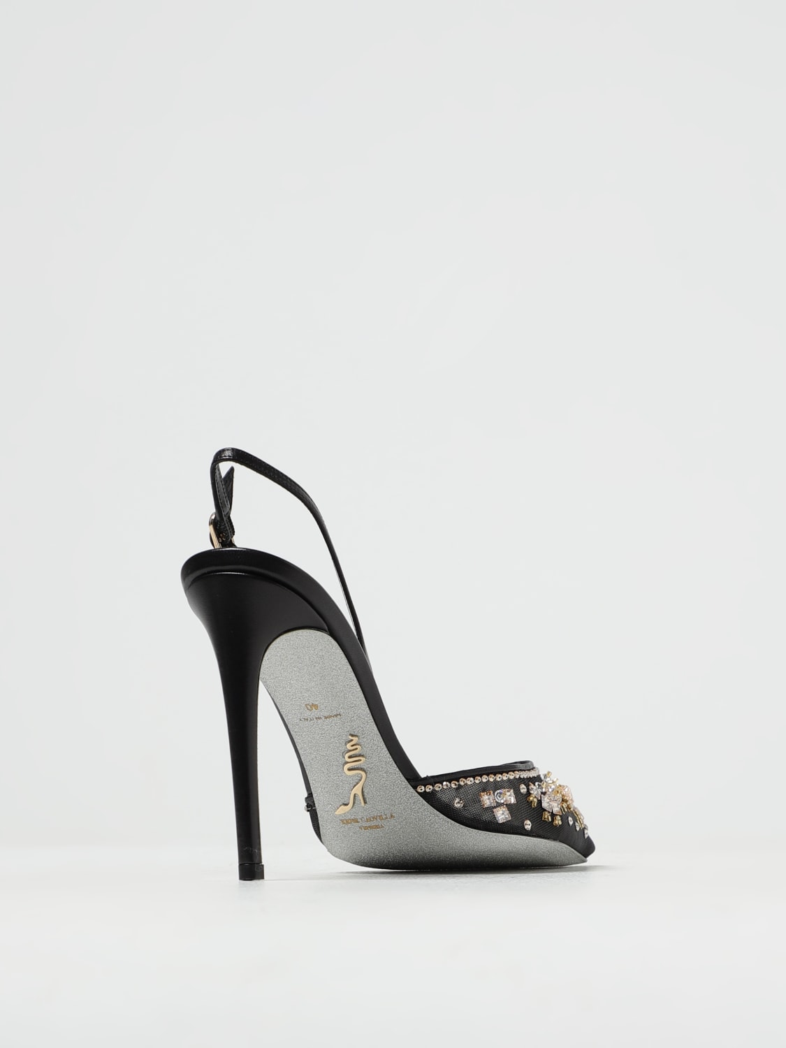 RENE CAOVILLA HIGH HEEL SHOES: Rene Caovilla Annalize slingbacks in nylon with jewel crystals, Black - Img 3