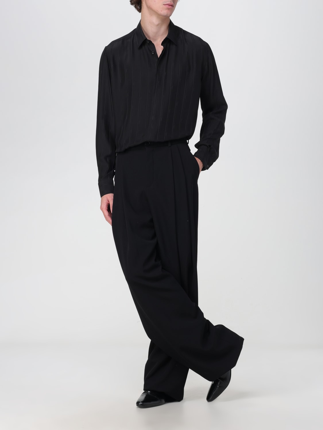 SAINT LAURENT SHIRT: Saint Laurent pinstripe shirt in organic silk, Black - Img 2