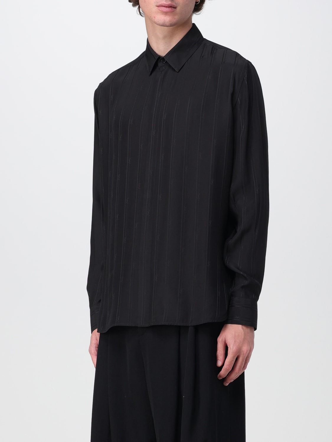 SAINT LAURENT SHIRT: Saint Laurent pinstripe shirt in organic silk, Black - Img 4