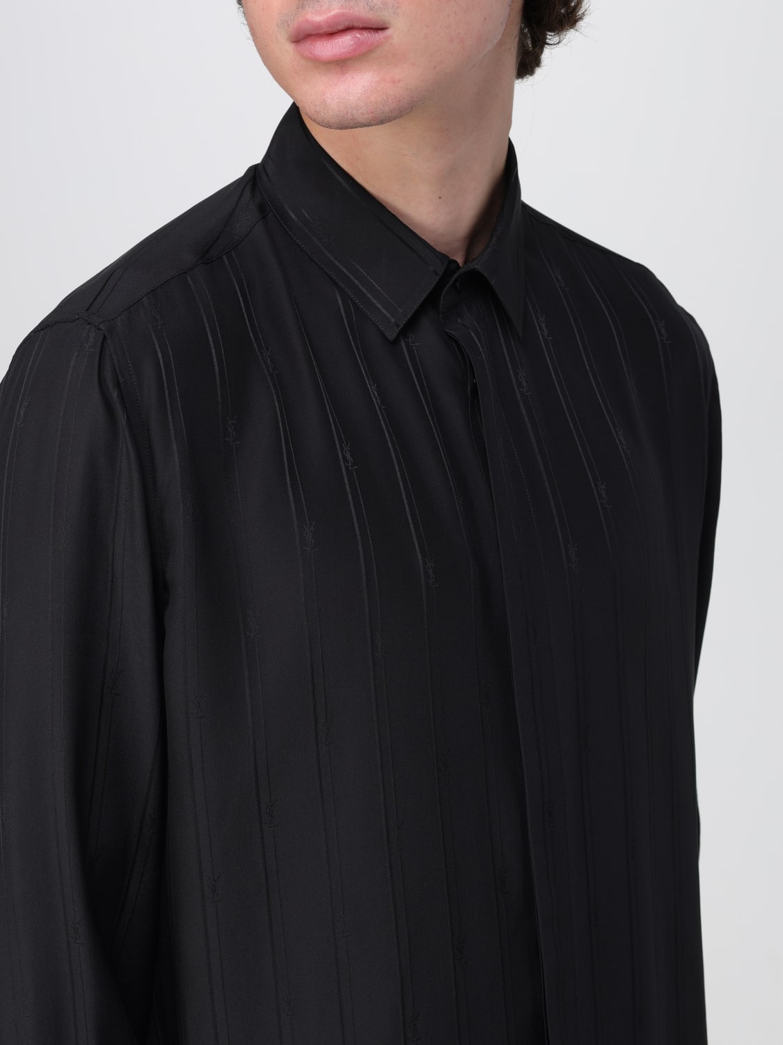 SAINT LAURENT SHIRT: Saint Laurent pinstripe shirt in organic silk, Black - Img 5