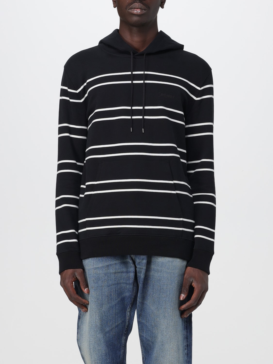 SAINT LAURENT SWEATSHIRT: Saint Laurent sweatshirt in striped cotton, Black - Img 1