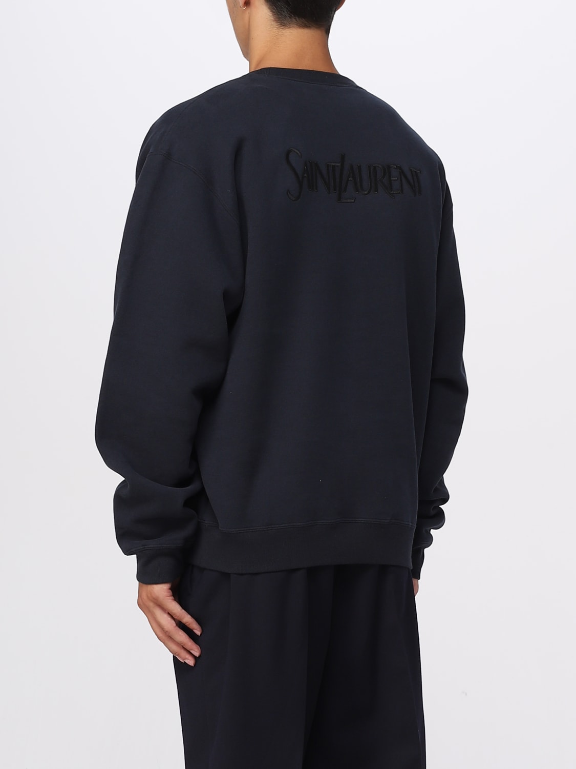 SAINT LAURENT SWEATSHIRT: Saint Laurent sweatshirt in organic cotton with embroidered logo, Blue - Img 3