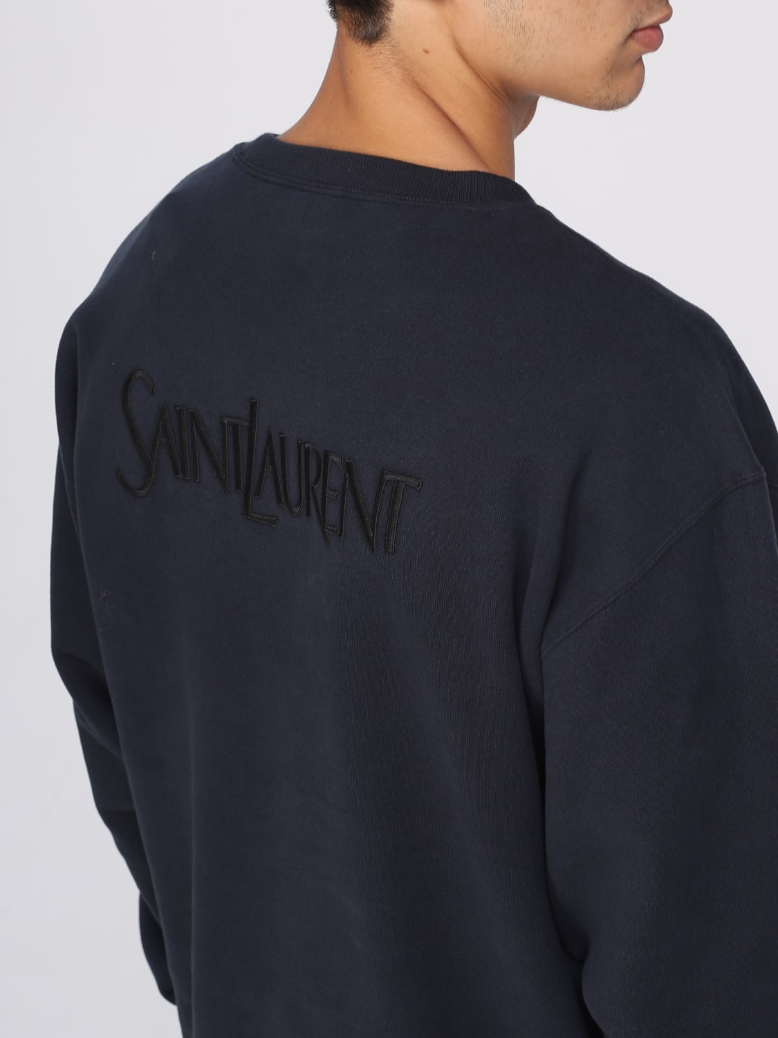 SAINT LAURENT SWEATSHIRT: Saint Laurent sweatshirt in organic cotton with embroidered logo, Blue - Img 5