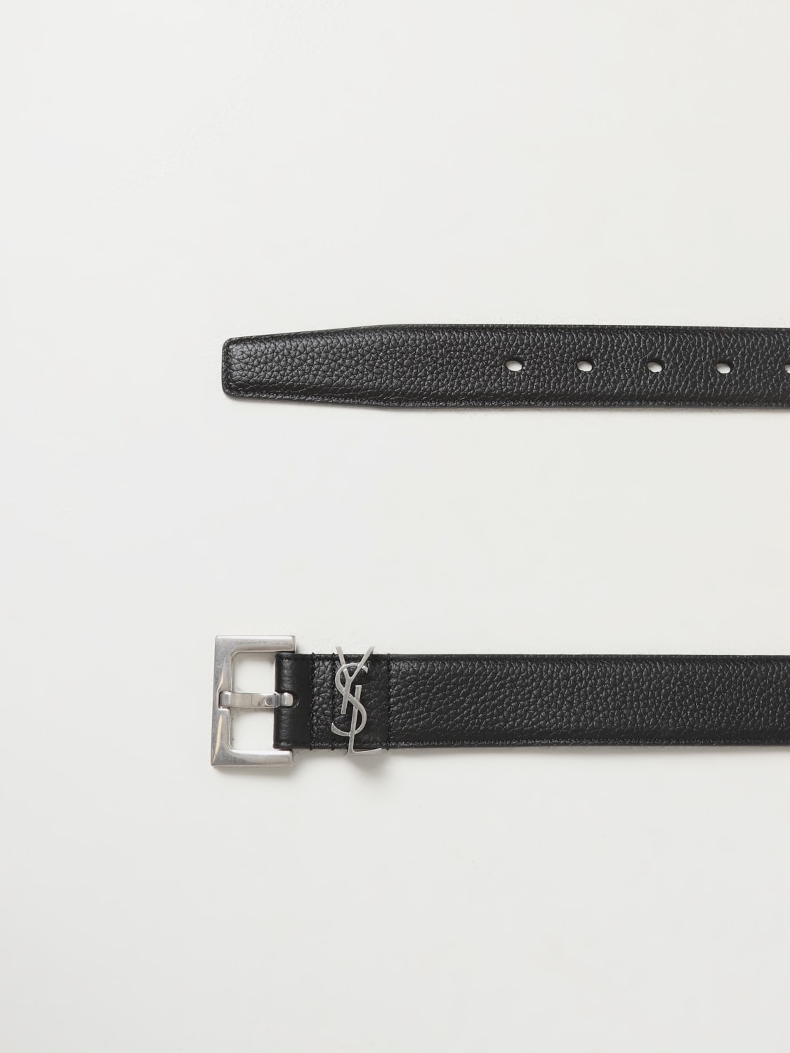 SAINT LAURENT BELT: Saint Laurent Cassandre belt in grained nappa, Black - Img 2