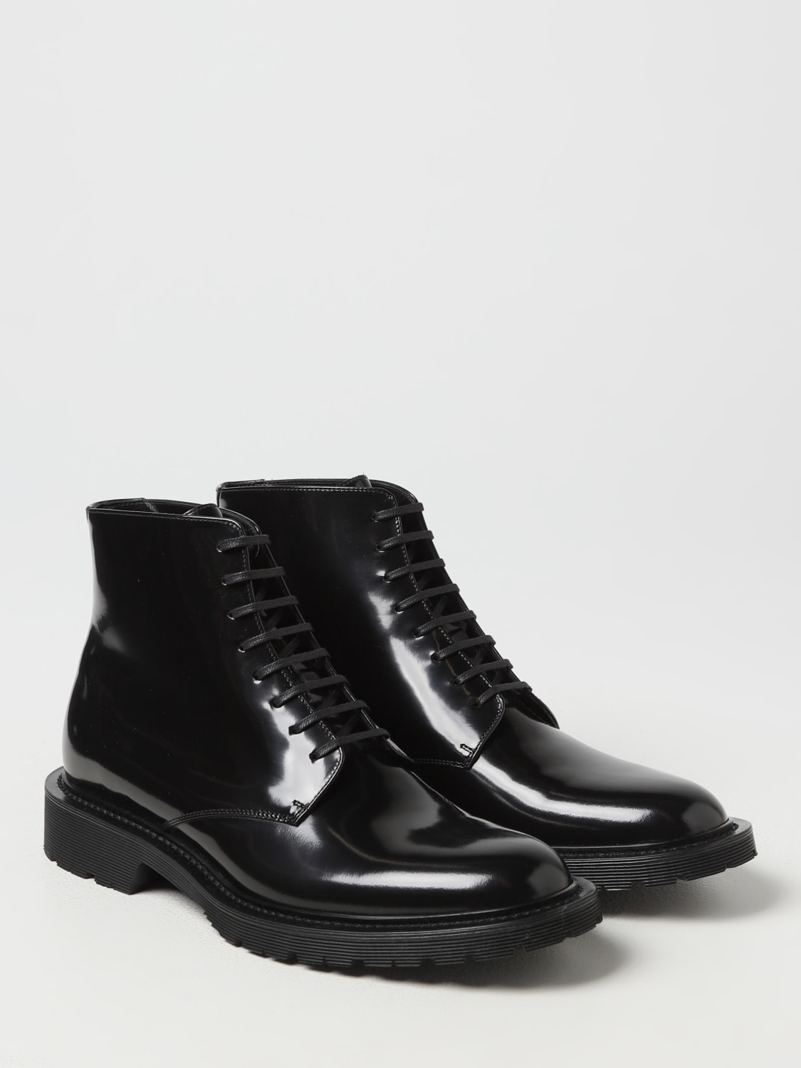 SAINT LAURENT BOOTS: Saint Laurent combat boots in brushed leather, Black - Img 2